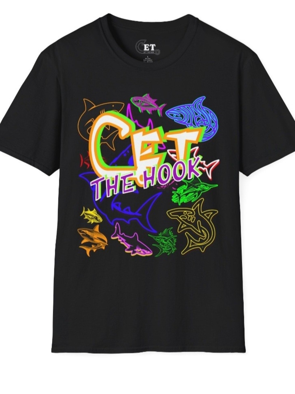 Cet The Hook Black Neon Fish Graphic T-Shirt